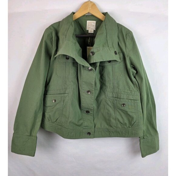 Eddie Bauer Ripstop Women's Jacket Size Large Green Cropped Military Coat - Picture 1 of 16